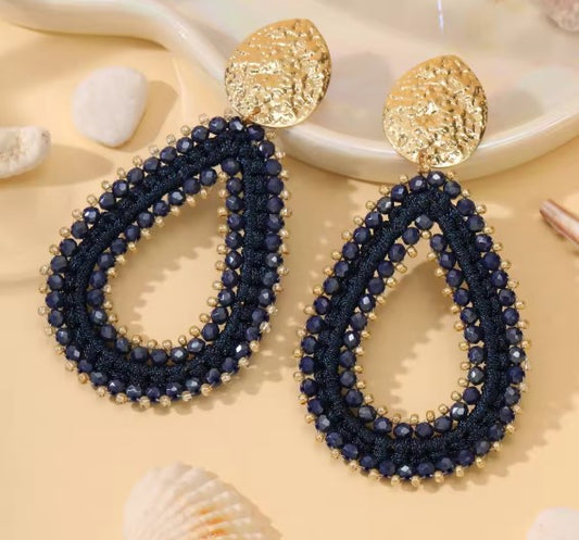 Crystal Beads Threading Water Drop Shape Earrings