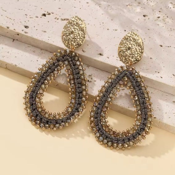 Crystal Beads Threading Gold Color Drop Earrings