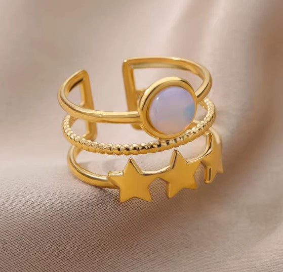 Vintage Star Natural Stone Adjustable Ring