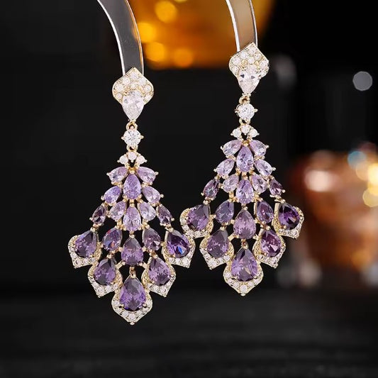 Shiny Purple Zirconia Inlaid Waterdrop Earrings
