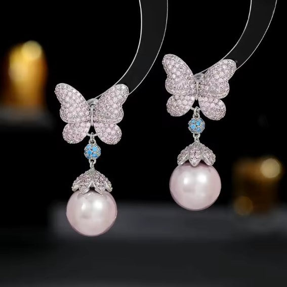 Luxury Crystal Butterfly Pearl Earrings