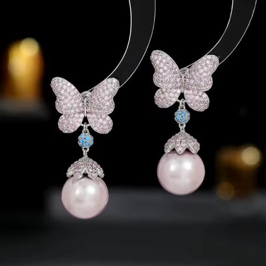 Luxury Crystal Butterfly Pearl Earrings