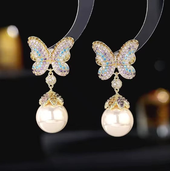 Luxury Colorful Butterfly Pearl Earrings