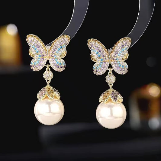 Luxury Colorful Butterfly Pearl Earrings