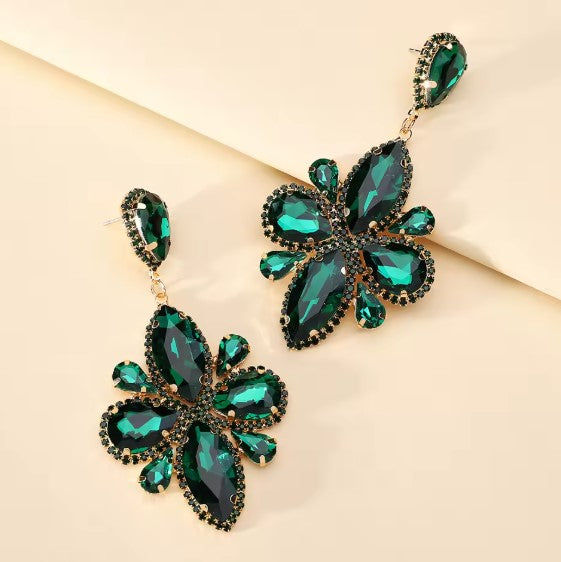 Teardrop Shiny Green Flower Dangle Earrings