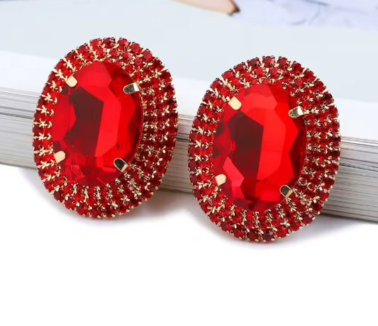 Crystal Charm Red Stud Earrings