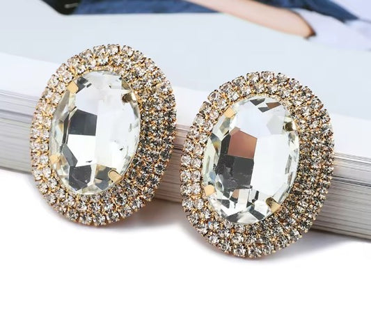 White Crystal Charm Stud Earrings