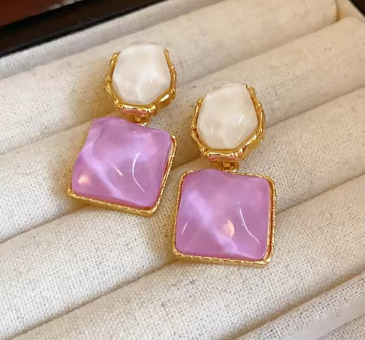 Lavender Square Resin Dangle Earrings