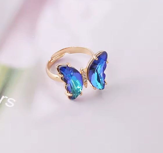 Classic Blue Gradient Butterfly Ring