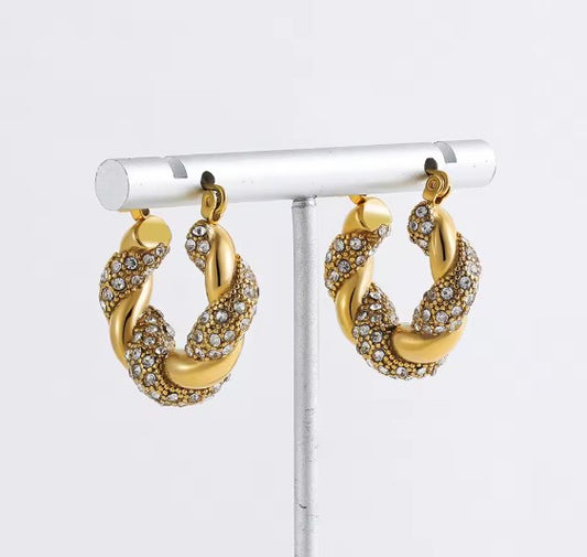 Vintage Charm Shiny Zircon Twisted Hoop Earrings