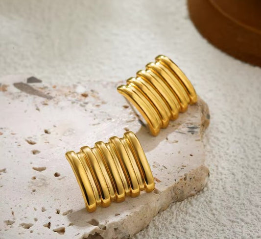 Classic Multilayer Square Gold Earrings