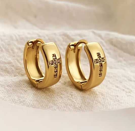 Vintage Zirconia Cross Gold Earrings