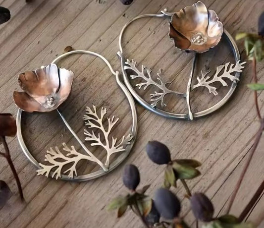 Ethnic Style Flower Hoop Dangle Earrings