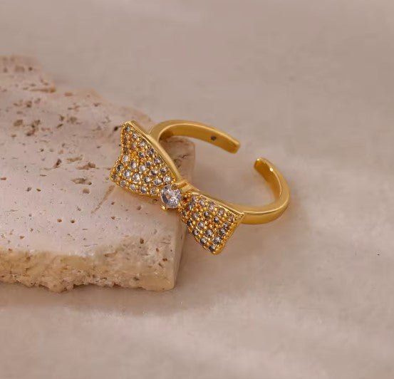 Vintage Zircon Butterfly Adjustable Ring