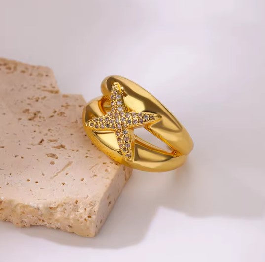 Luxury Zircon Goth Cross Star Ring