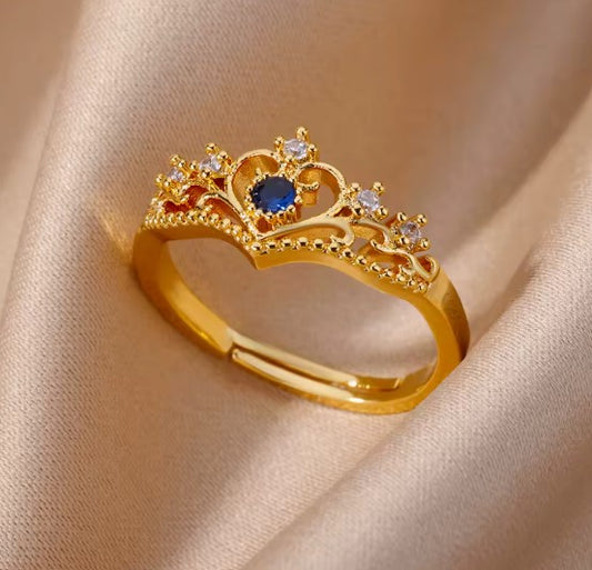 Vintage Blue Zircon Crown Adjustable Ring