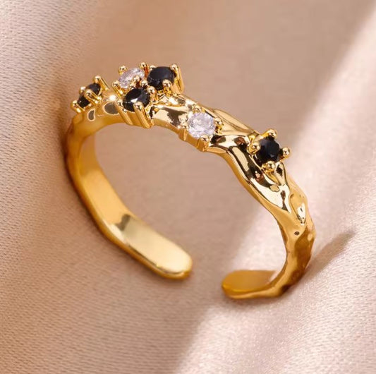 Vintage Black and White Zircon Adjustable Ring