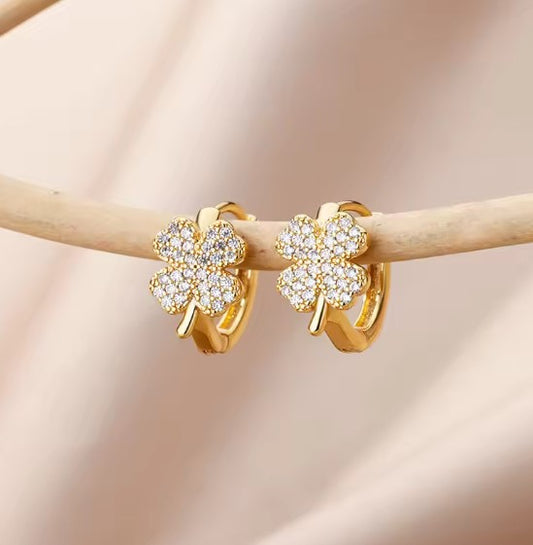 Vintage Zircon Four Leaf Clover Earrings