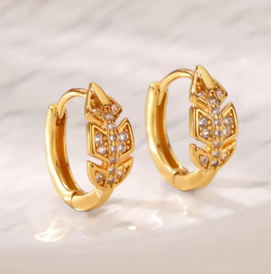 Fashion Zircon Palm Leaf Gold Earrings