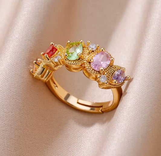 Vintage Colorful Zircon Adjustable Ring
