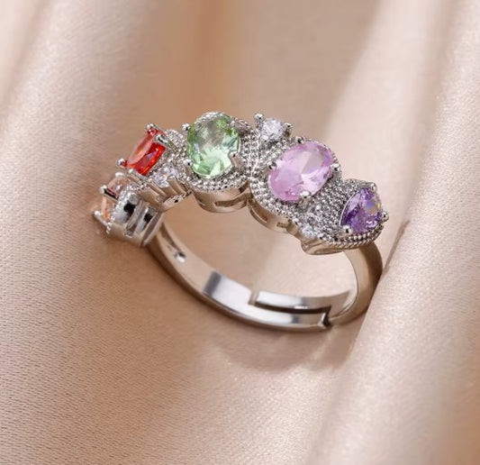Vintage Zircon Adjustable Silver Ring