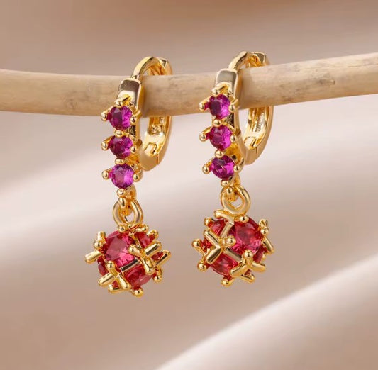 Fuchsia Zircon Spherical Drop Earrings