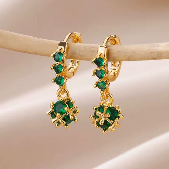 Green Zircon Spherical Drop Earrings