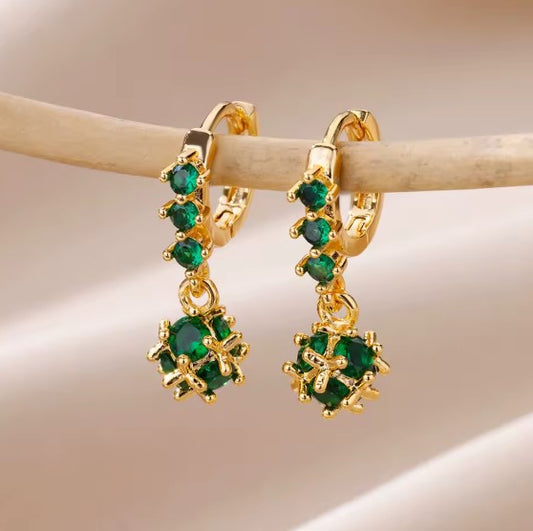 Green Zircon Spherical Drop Earrings