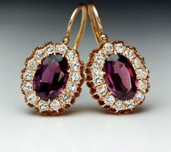 Elegant Inlaid Red Zircon Stones Drop Earrings