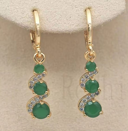 Classic Trend Swirl Green Stone Dangle Earrings