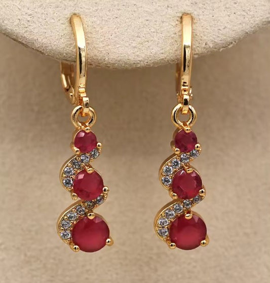 Classic Swirl Red Stone Dangle Earrings