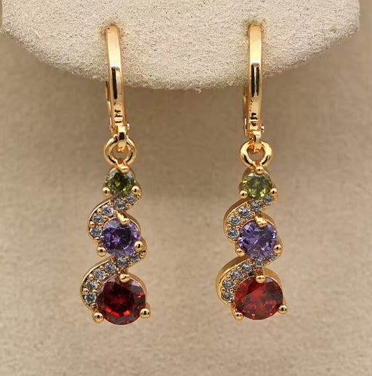 Classic Swirl Colorful Stone Dangle Earrings