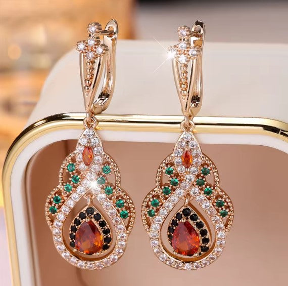 Crystal Red Zircon Hoop Earrings