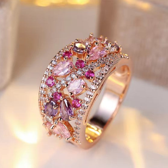 Trendy Purple Pink Zircon Wide Vintage Ring