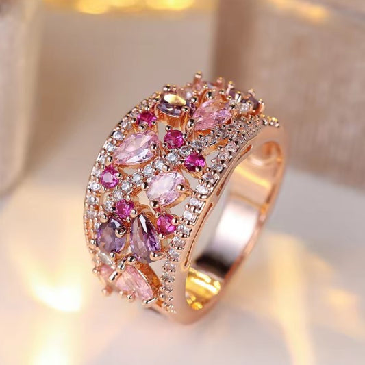 Trendy Purple Pink Zircon Wide Vintage Ring