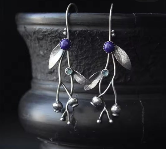 Vintage Round Blue Stone Earrings