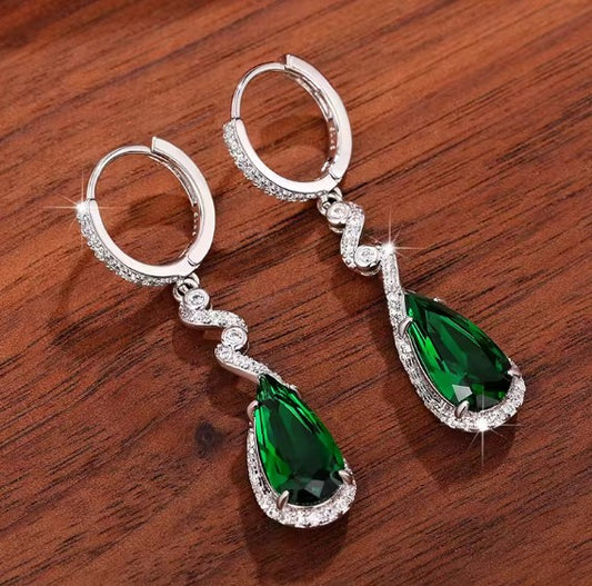 Green Stone Crystal Dangle Earrings