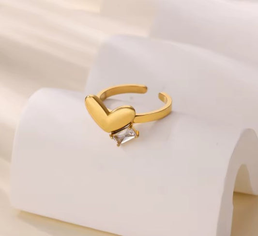 Elegant Heart With Zircon Adjustable Ring