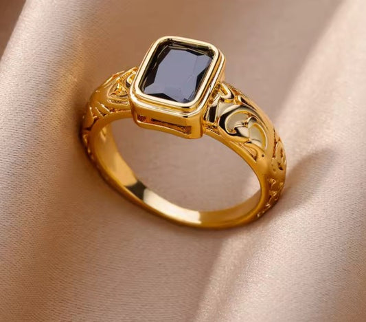 Vintage Cubic Black Zircon Adjustable Ring