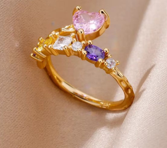 Classic Colorful Zircon Adjustable Gold Ring