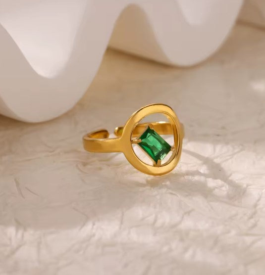 Green Zircon Adjustable Gold Ring