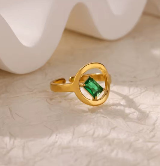 Green Zircon Adjustable Gold Ring