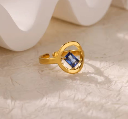 Blue Zircon Adjustable Gold Ring