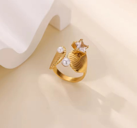 Trendy Sea Starfish Shell Ring