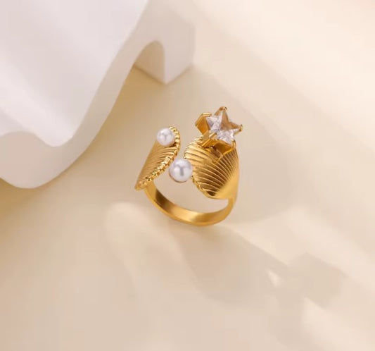 Trendy Sea Starfish Shell Ring