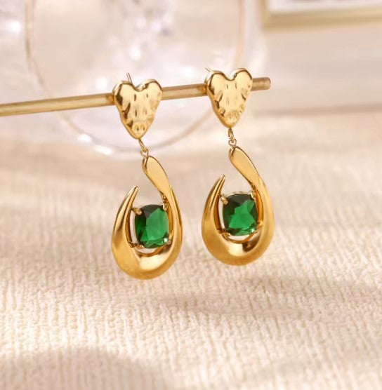 Luxury Heart Green Zircon Earrings