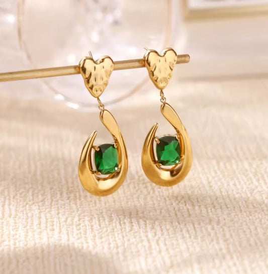 Luxury Heart Green Zircon Earrings