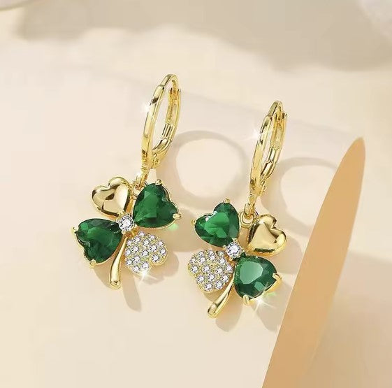 Luxury Clover Shiny Zircon Drop Earrings