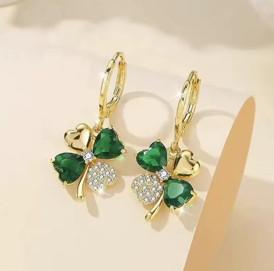 Luxury Clover Shiny Zircon Drop Earrings