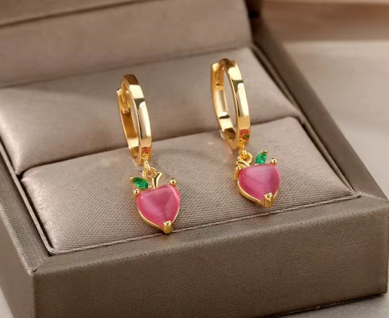Vintage Opal Heart Gold Earrings